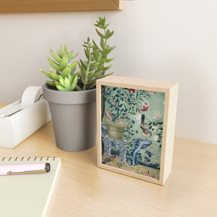 18th Century Antique Mint Chinoiserie Bird Garden Fresco 1740 Mini Art Print Gallery Image 2