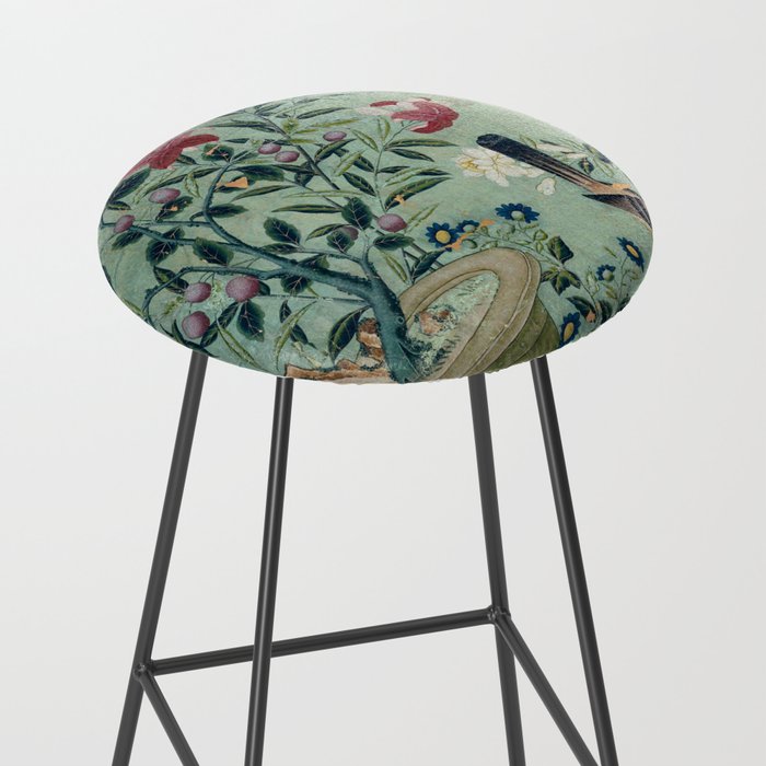 18th Century Antique Mint Chinoiserie Bird Garden Fresco 1740 Stool Gallery Image 2
