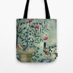18th Century Antique Mint Chinoiserie Bird Garden Fresco 1740 Tote Bag Gallery Image 1