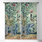 18th Century Antique Mint Chinoiserie Bird Garden Fresco 1740 Window Curtain Gallery Image 5