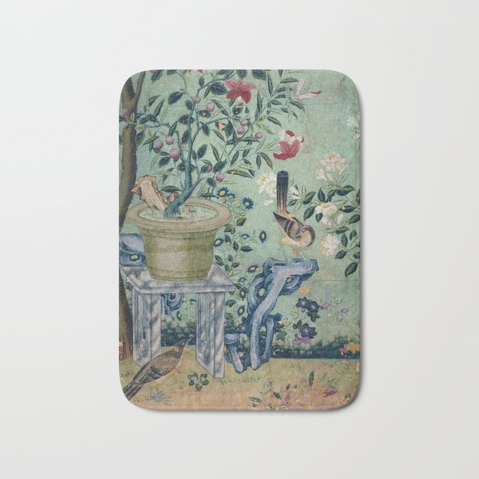 18th Century Antique Mint Chinoiserie Bird Garden Fresco 1740 Bath Mat Gallery Image 1