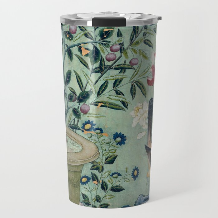 18th Century Antique Mint Chinoiserie Bird Garden Fresco 1740 Travel Mug Gallery Image 1