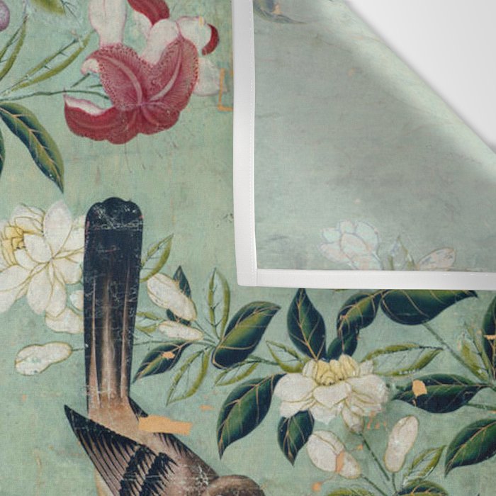 18th Century Antique Mint Chinoiserie Bird Garden Fresco 1740 Wall Tapestry Gallery Image 3