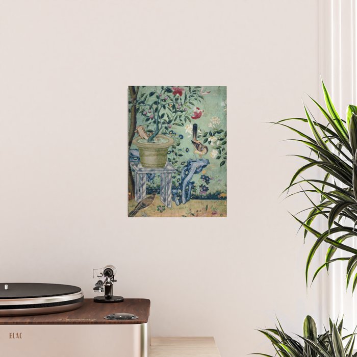 18th Century Antique Mint Chinoiserie Bird Garden Fresco 1740 Poster Gallery Image 2