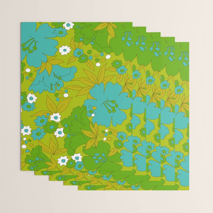 Green, Turquoise, and White Retro Flower Design Pattern Wrapping Paper Gallery Image 3