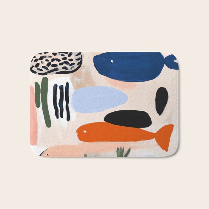 Sea Life Abstract Coral Seashells and Fishses Ocean Coastal  Art Painting  Bath Mat Gallery Image 1