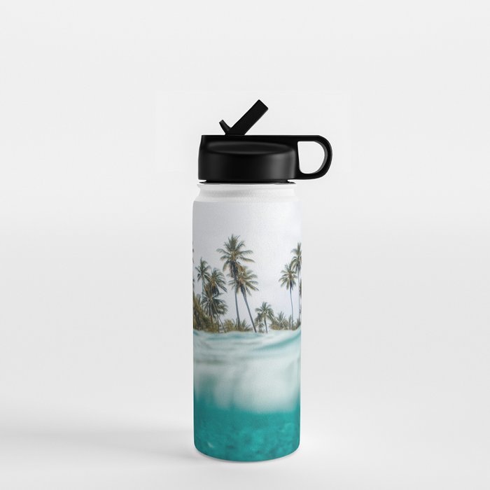Split View Paradise - Ocean and Palm Tree Wall Art Water Bottle Gallery Image 1