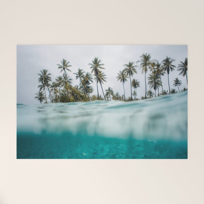 Split View Paradise - Ocean and Palm Tree Wall Art Welcome Mat Gallery Image 1