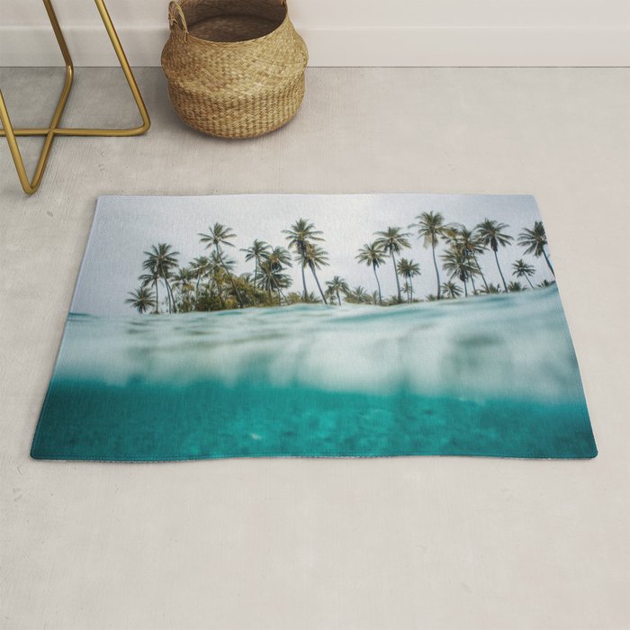 Split View Paradise - Ocean and Palm Tree Wall Art Rug Gallery Image 1