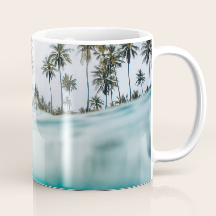 Split View Paradise - Ocean and Palm Tree Wall Art Coffee Mug Gallery Image 1