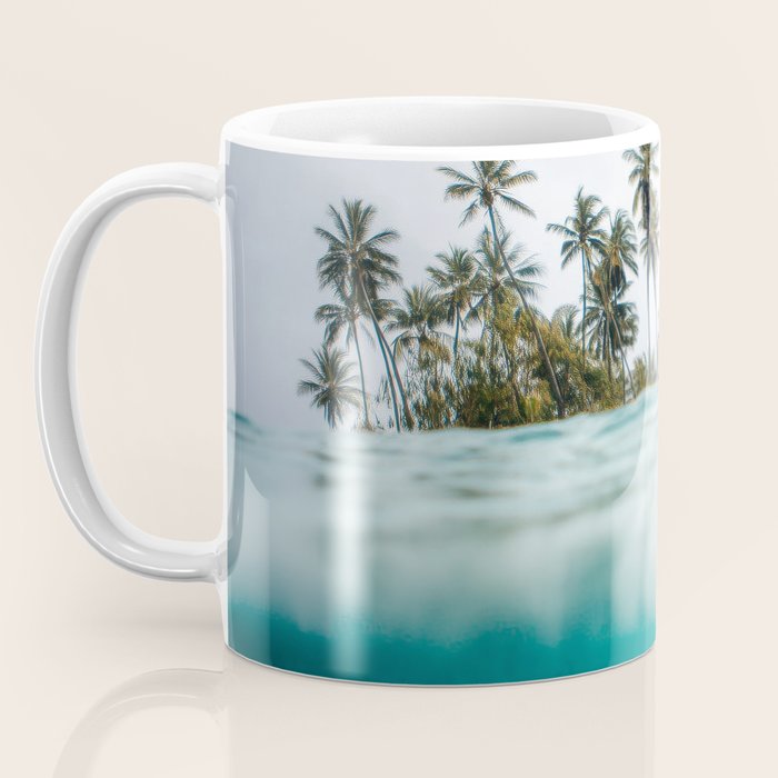 Split View Paradise - Ocean and Palm Tree Wall Art Coffee Mug Gallery Image 3