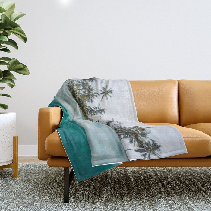 Split View Paradise - Ocean and Palm Tree Wall Art Throw Blanket Gallery Image 1