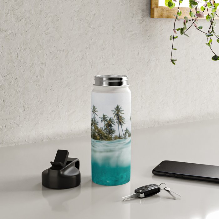 Split View Paradise - Ocean and Palm Tree Wall Art Water Bottle Gallery Image 4