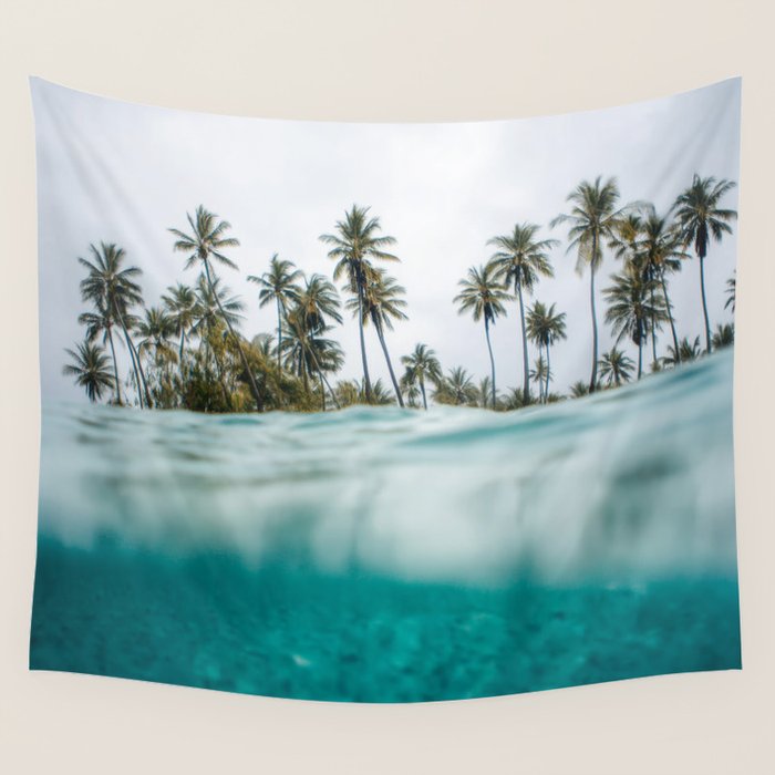 Split View Paradise - Ocean and Palm Tree Wall Art Wall Tapestry Gallery Image 1