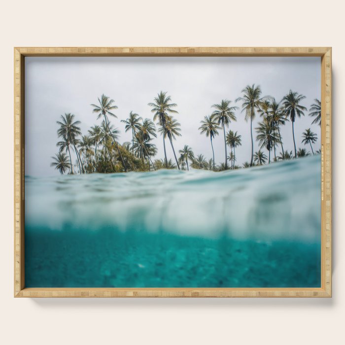 Split View Paradise - Ocean and Palm Tree Wall Art Serving Tray Gallery Image 1