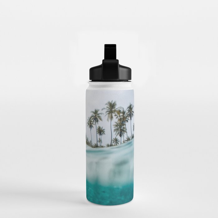 Split View Paradise - Ocean and Palm Tree Wall Art Water Bottle Gallery Image 2
