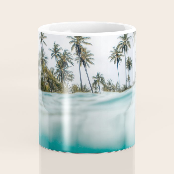 Split View Paradise - Ocean and Palm Tree Wall Art Coffee Mug Gallery Image 4