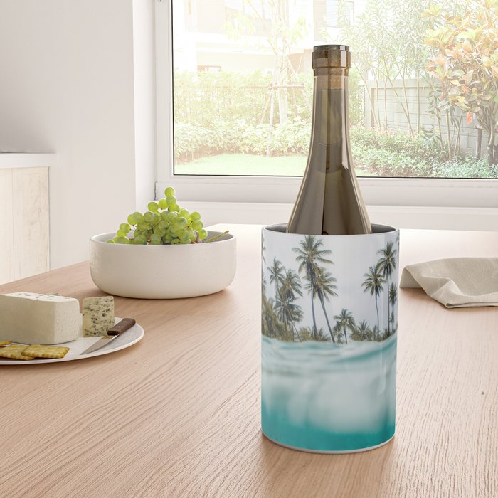 Split View Paradise - Ocean and Palm Tree Wall Art Wine Chiller Gallery Image 4