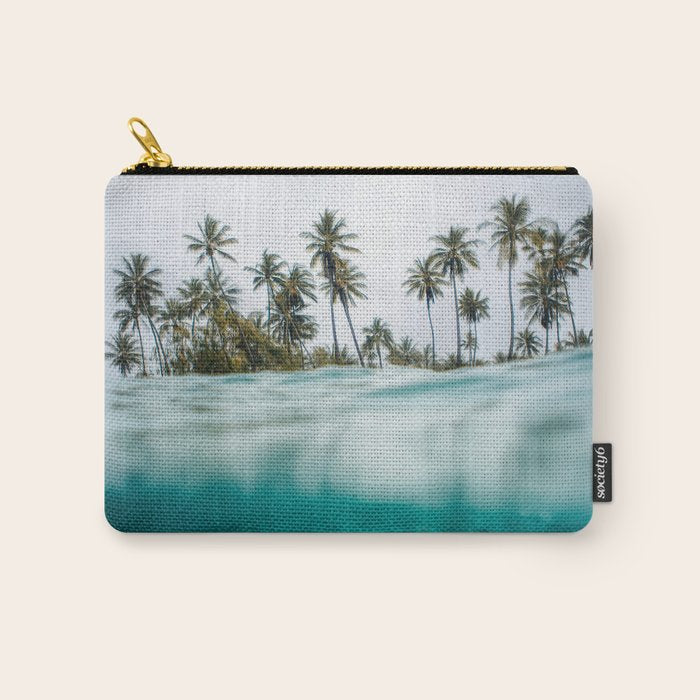 Split View Paradise - Ocean and Palm Tree Wall Art Carry All Pouch Gallery Image 1