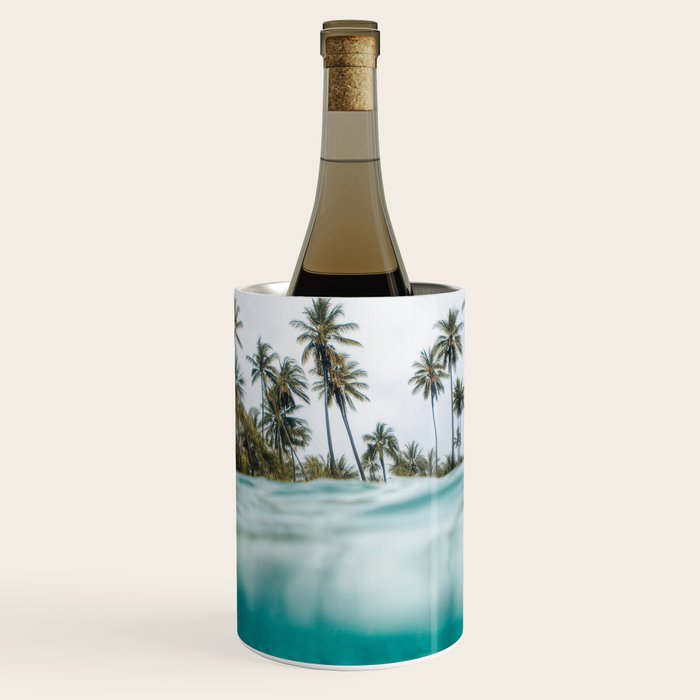 Split View Paradise - Ocean and Palm Tree Wall Art Wine Chiller Gallery Image 1