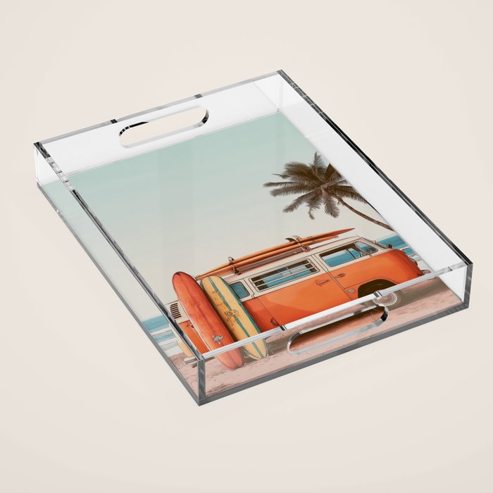 Surf Van I - Vintage Coastal Adventure Print Acrylic Tray Gallery Image 1