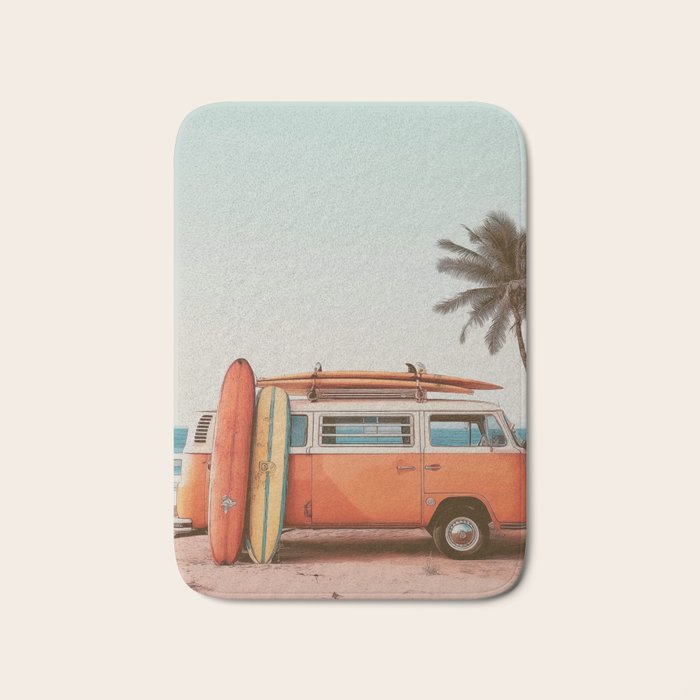 Surf Van I - Vintage Coastal Adventure Print Bath Mat Gallery Image 1