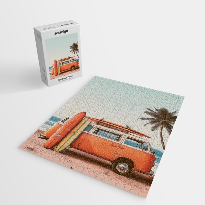 Surf Van I - Vintage Coastal Adventure Print Jigsaw Puzzle Gallery Image 2