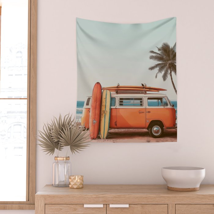 Surf Van I - Vintage Coastal Adventure Print Wall Tapestry Gallery Image 2