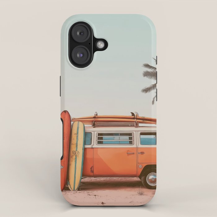 Surf Van I - Vintage Coastal Adventure Print iPhone Case Gallery Image 1