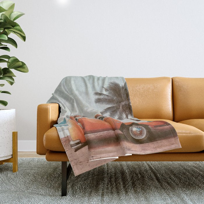 Surf Van I - Vintage Coastal Adventure Print Throw Blanket Gallery Image 1