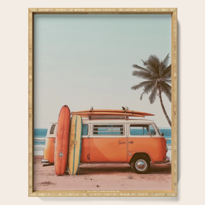 Surf Van I - Vintage Coastal Adventure Print Serving Tray Gallery Image 1