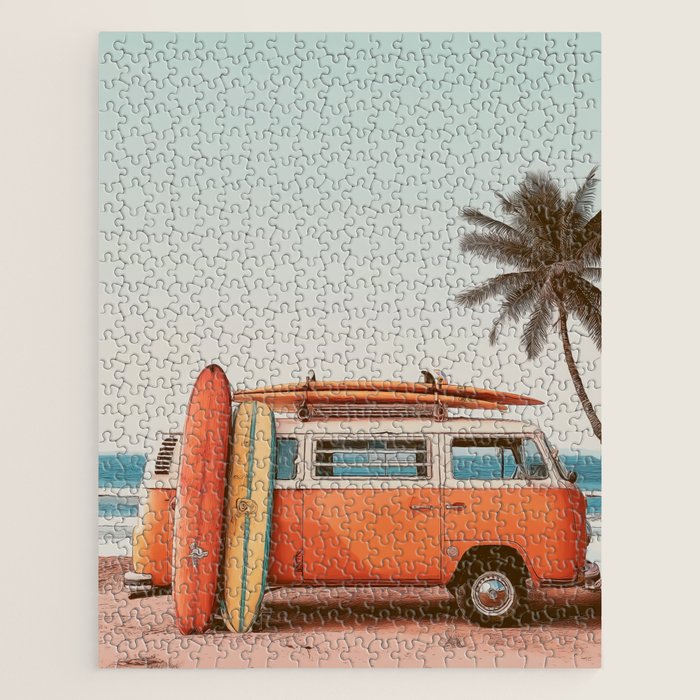 Surf Van I - Vintage Coastal Adventure Print Jigsaw Puzzle Gallery Image 1