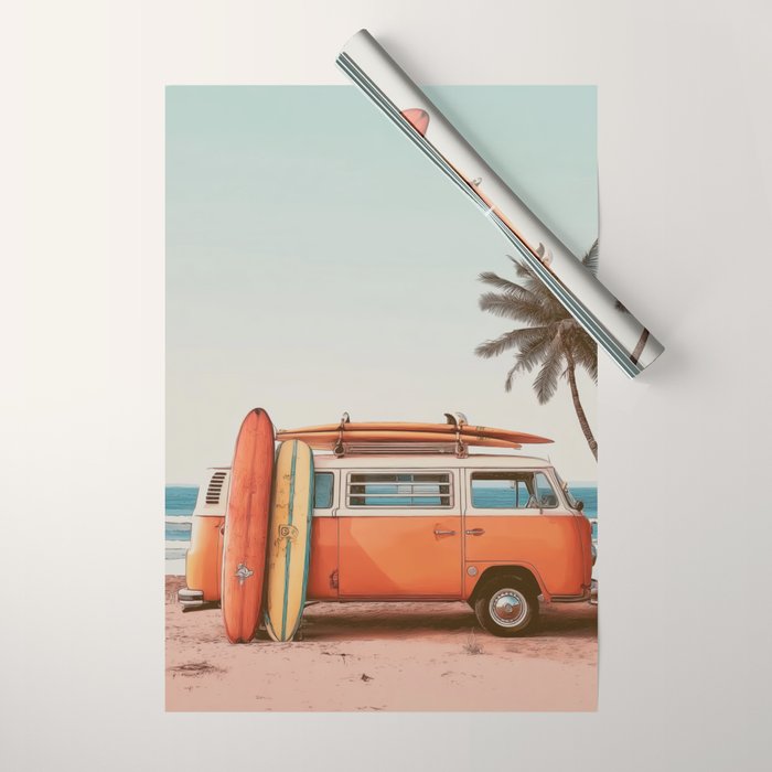 Surf Van I - Vintage Coastal Adventure Print Wrapping Paper Gallery Image 1