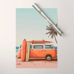 Surf Van I - Vintage Coastal Adventure Print Wrapping Paper Gallery Image 1