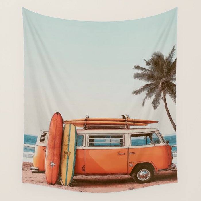 Surf Van I - Vintage Coastal Adventure Print Wall Tapestry Gallery Image 4
