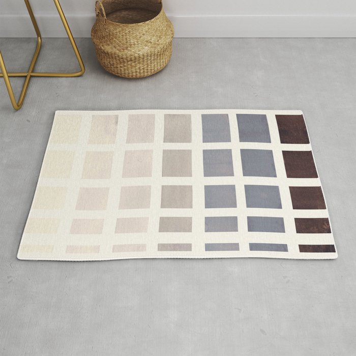 Grey Taupe Watercolor Gouache Geometric Square Matrix Pattern Rug Gallery Image 1
