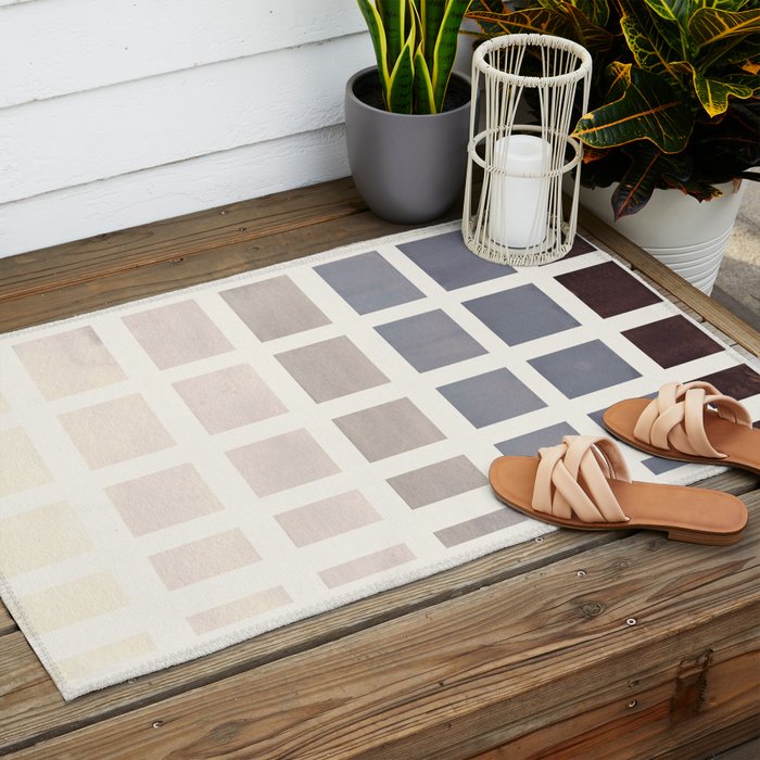 Grey Taupe Watercolor Gouache Geometric Square Matrix Pattern Outdoor Rug Gallery Image 2