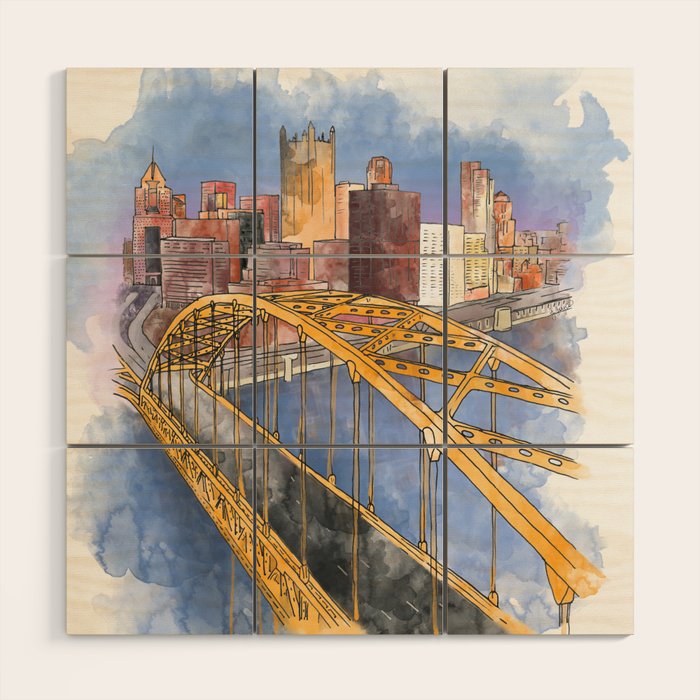 Pittsburgh Fort Pitt and Downtown Wood Wall Art Gallery Image 1