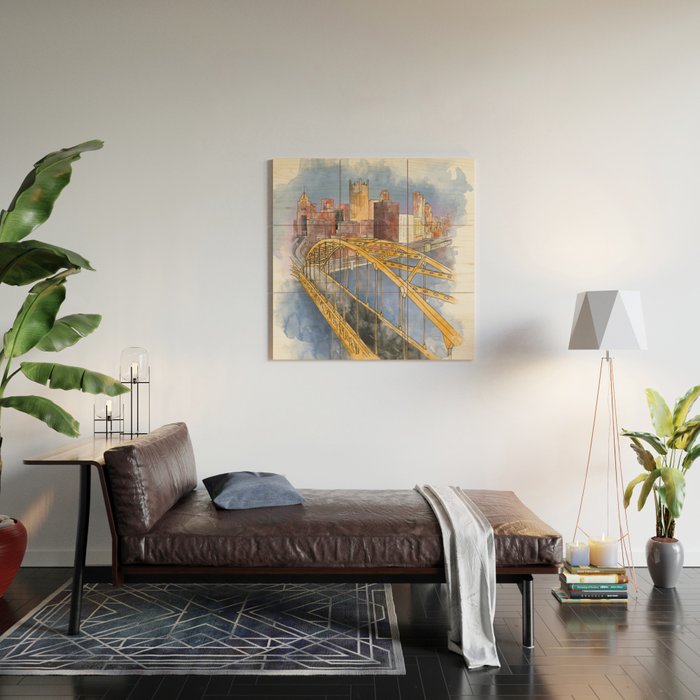 Pittsburgh Fort Pitt and Downtown Wood Wall Art Gallery Image 2