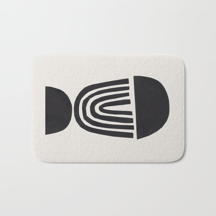 Black & White Minimalist Mid Century Paper collage Funky Black Ink Tribal Geometric by Ejaaz Haniff Bath Mat Gallery Image 1