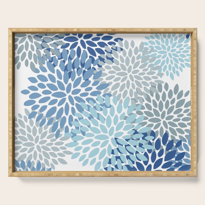 Festive, Floral Pattern, Blue and Gray, Floral Prints Serving Tray Gallery Image 1