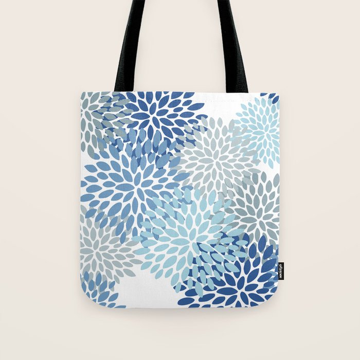 Festive, Floral Pattern, Blue and Gray, Floral Prints Tote Bag Gallery Image 1