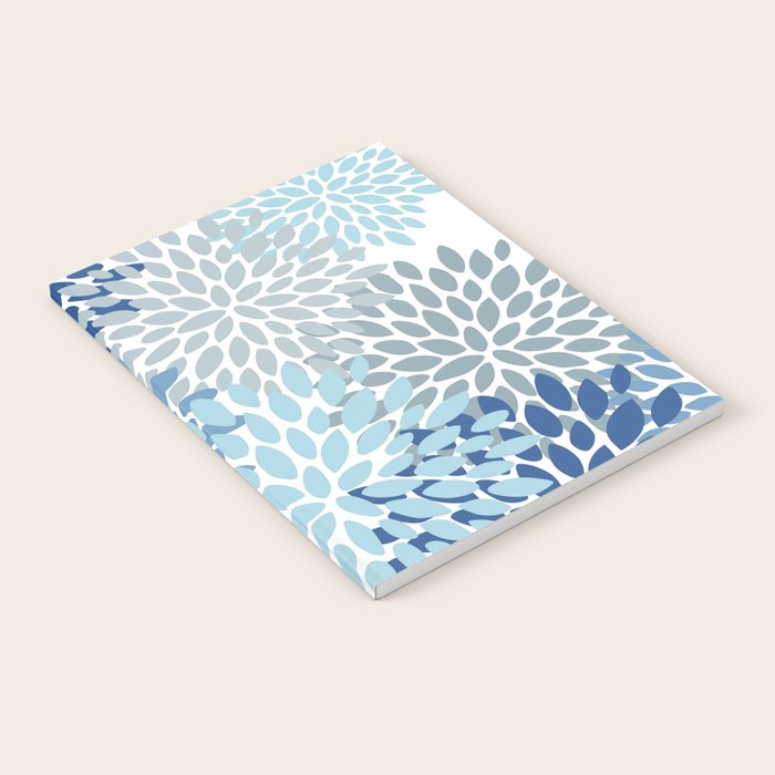 Festive, Floral Pattern, Blue and Gray, Floral Prints Notebook Gallery Image 2