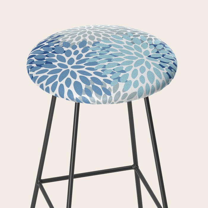 Festive, Floral Pattern, Blue and Gray, Floral Prints Stool Gallery Image 2