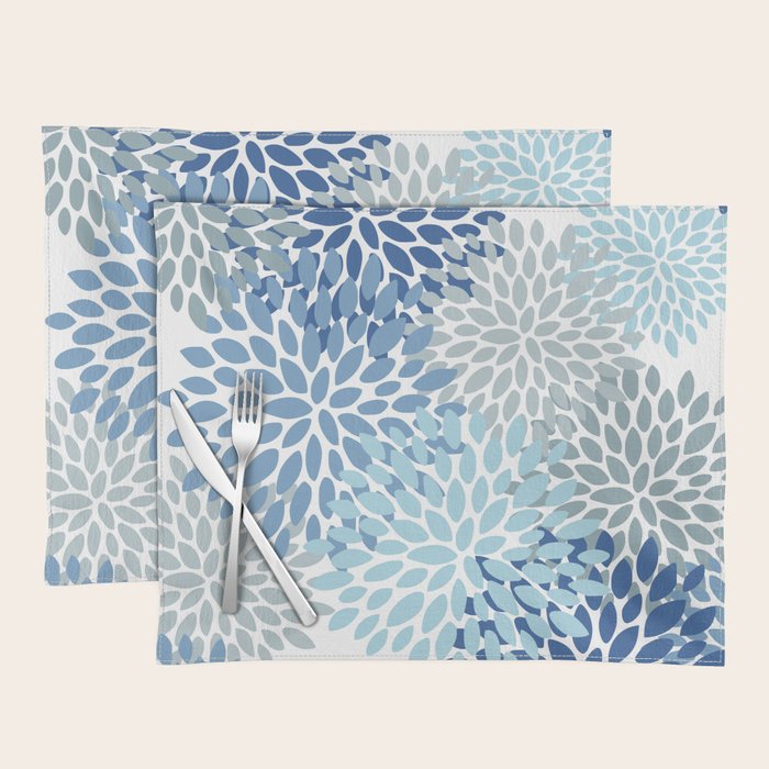 Festive, Floral Pattern, Blue and Gray, Floral Prints Placemat Gallery Image 1