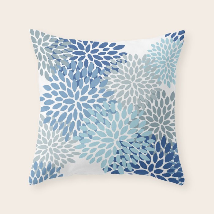 Festive, Floral Pattern, Blue and Gray, Floral Prints Throw Pillow Gallery Image 6