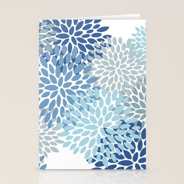 Festive, Floral Pattern, Blue and Gray, Floral Prints Stationery Card Gallery Image 1