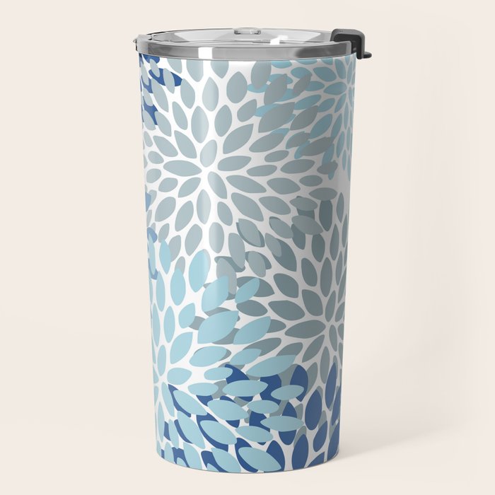 Festive, Floral Pattern, Blue and Gray, Floral Prints Travel Mug Gallery Image 2