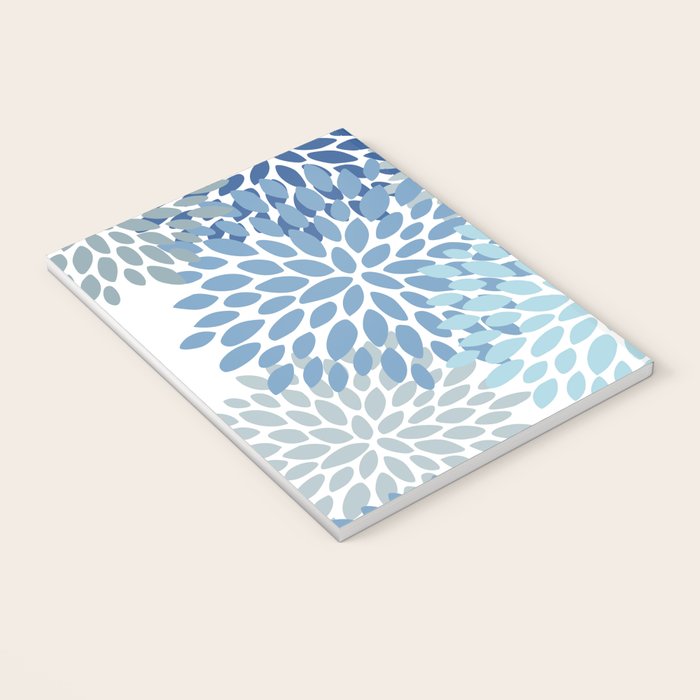 Festive, Floral Pattern, Blue and Gray, Floral Prints Notebook Gallery Image 3