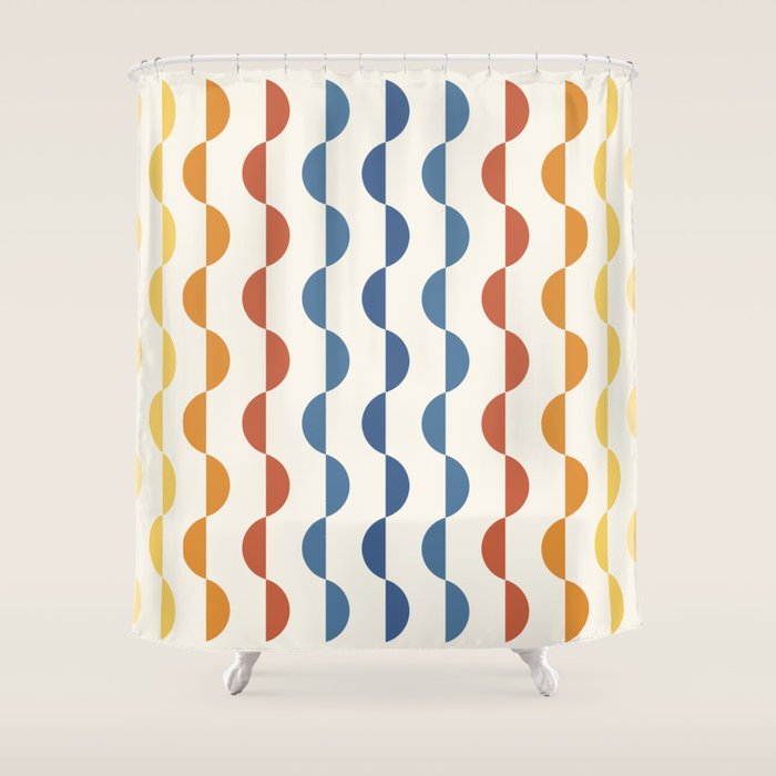 Gwynne Pattern Retro Shapes - Colorful 70's Shower Curtain Gallery Image 1
